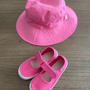 Cienta Toddler Girls Mary Jane Shoes US-8, U 24 + Beach Hat 54CM